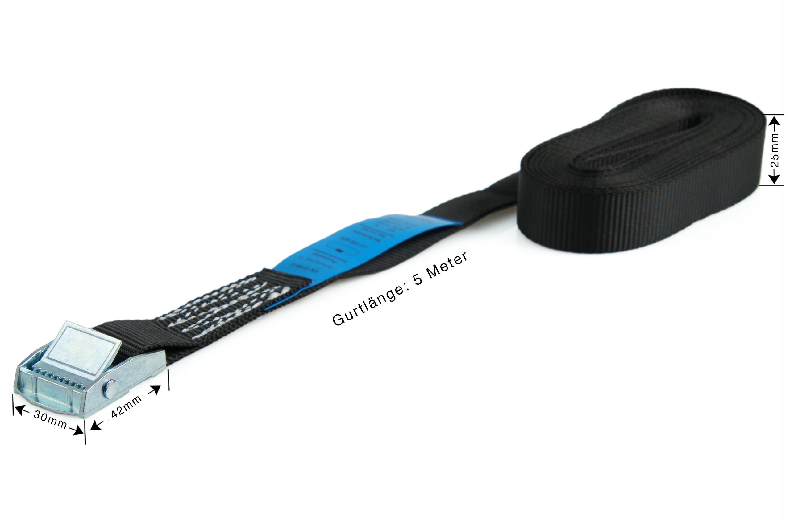 6er-Set, Klemmschloss-Zurrgurte /Spanngurte, 5 m, 25 mm, LC 250 daN, schwarz