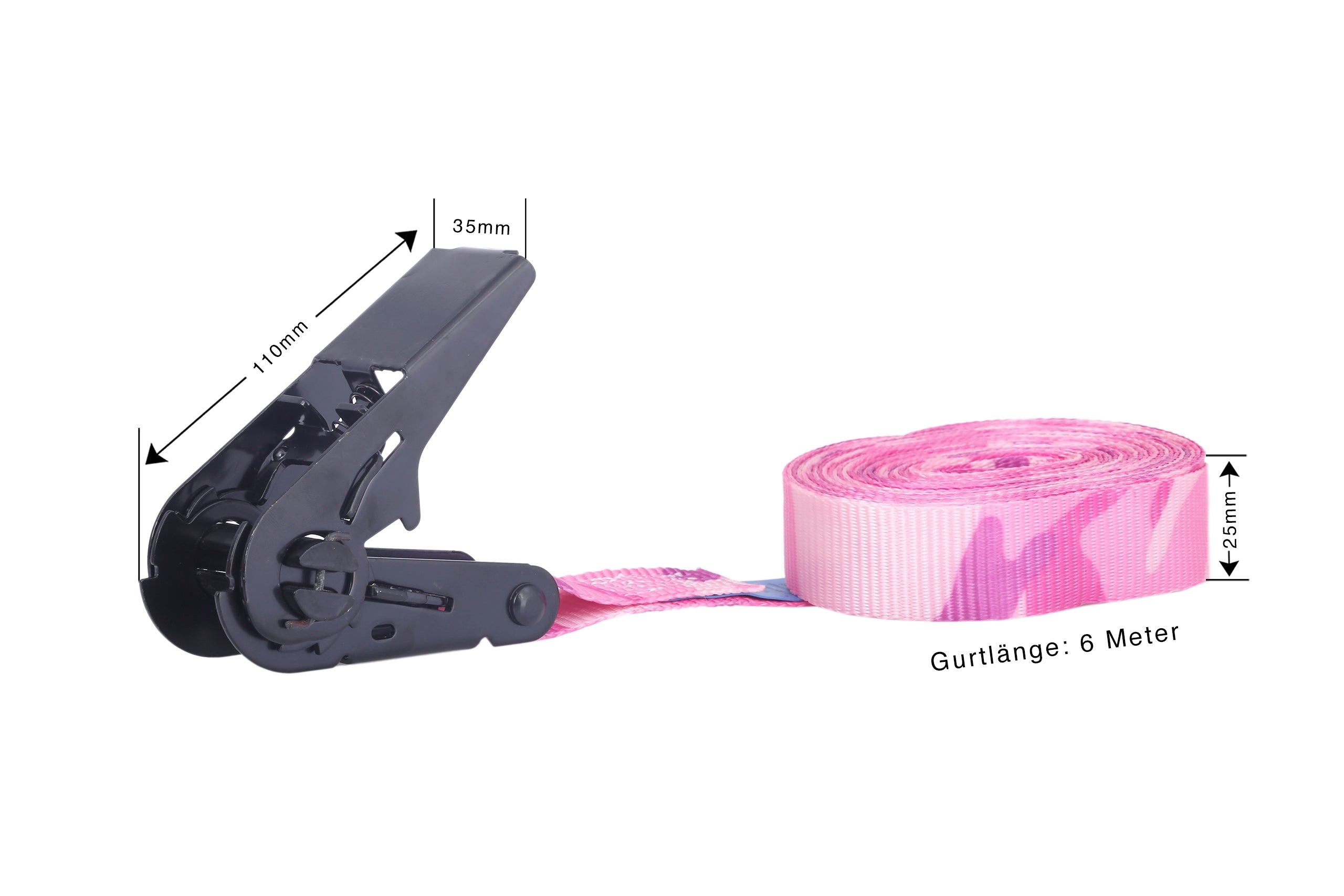 4er-Set, 6m Zurrgurte /Spanngurte, 25mm, LC 900 daN, Pink Camouflage